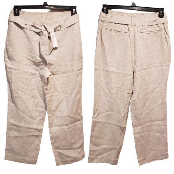 Nwt Chico's Size 0 Linen Tie Waist Wide Leg Crop Pants - Picture 1 of 8